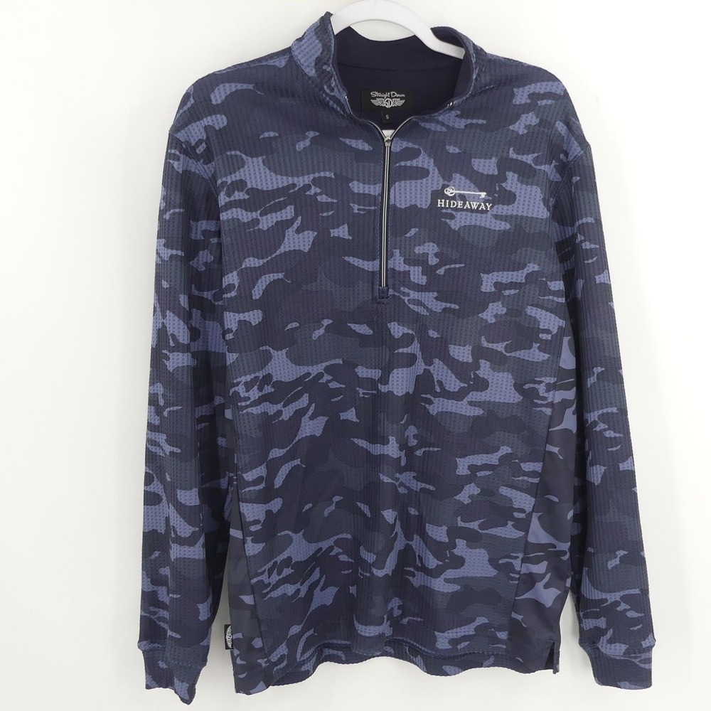 Straight Down‎ Hideaway 1/4 Zip Pullover Men's Small Blue Camo Quarter Zip Golf